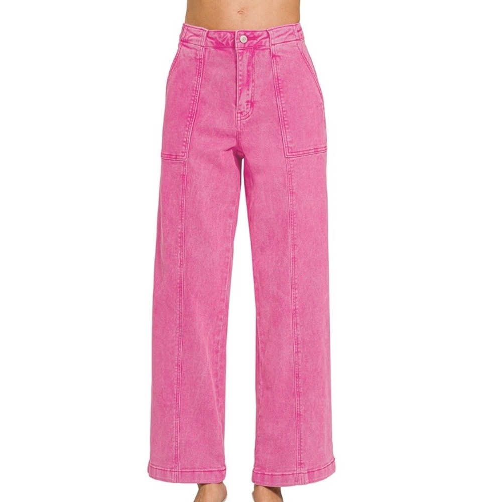 Zenana STRAIGHT LEG UTILITY POCKET COLOR DENIM PANTS
